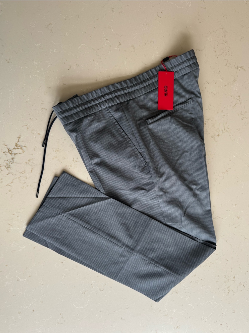 HUGO Gray Virgin Wool Pinstripe Trousers (Slim fit)